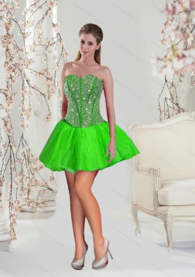 Detachable and Most Popular Beading and Ruffles Quince Dresses in Spring Green for 2015