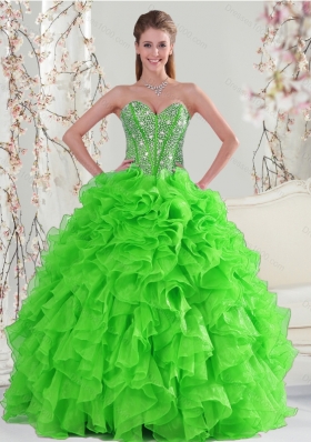 Detachable and Most Popular Beading and Ruffles Quince Dresses in Spring Green for 2015