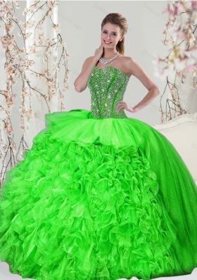 Detachable and Most Popular Beading and Ruffles Quince Dresses in Spring Green for 2015