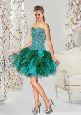 Detachable and Most Popular Multi Color Beading and Ruffles Sweet 15 Dresses for 2015