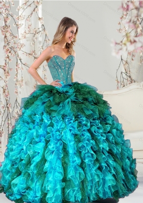 Detachable and Most Popular Multi Color Beading and Ruffles Sweet 15 Dresses for 2015