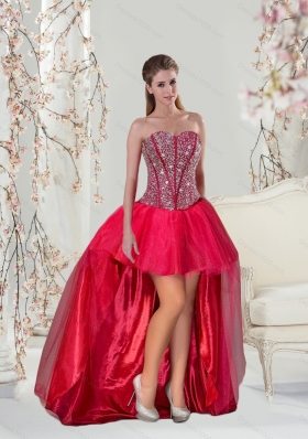 Detachable Beading and Ruffles Red Quinceanera Dresses for 2015