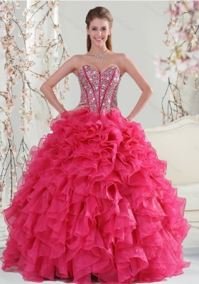 Detachable Beading and Ruffles Red Quinceanera Dresses for 2015