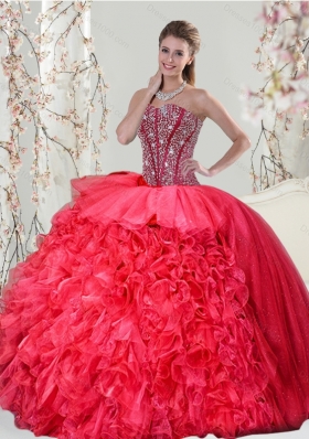 Detachable Beading and Ruffles Red Quinceanera Dresses for 2015