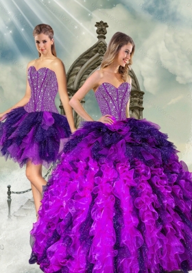 Detachable Multi Color Sweet 16 Dresses with Beading and Ruffles for 2015