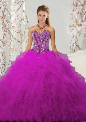 Luxurious and Detachable Beading and Ruffles Fuchsia Sweet 16 Dresses