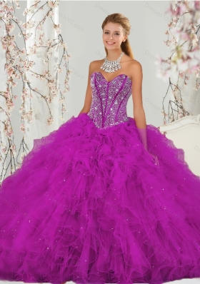 Luxurious and Detachable Beading and Ruffles Fuchsia Sweet 16 Dresses