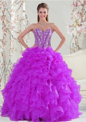 2015 Beading and Ruffles Fuchsia  Detachable and Vestidos de Quinceanera Dresses