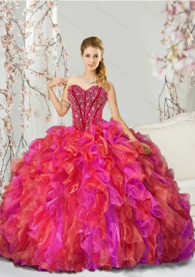 2015 Beading and Ruffles Multi Color Detachable and Vestidos de Quinceanera Dresses