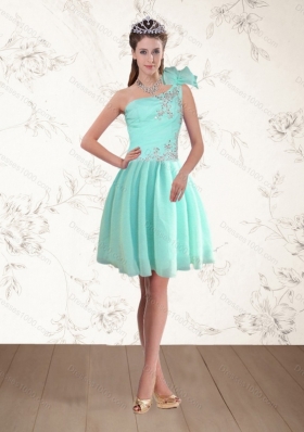 2015 Apple Green One Shoulder Prom Dresses with Embroidery and Hand Made Flower