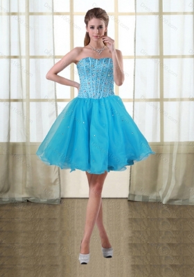 2015 Beautiful Sweetheart High Low Baby Blue Prom Dresses with Beading