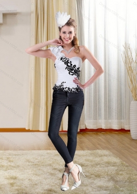 Black Embroidery Sweetheart White Corset with One Shoulder