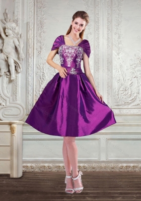 Dark Purple High Low Beautiful Strapless Embroidery Prom Dresses for 2015 Spring