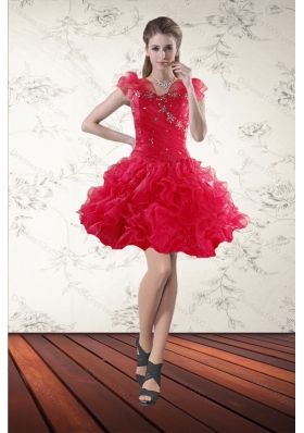Beading Sweetheart Red 2015 Prom Gown with Ruffled Layers