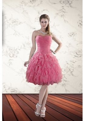 Beautiful Beading High Low 2015 Prom Dresses with Ruffles