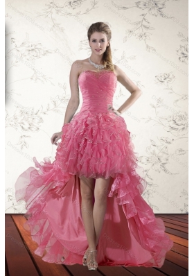 Beautiful Beading High Low 2015 Prom Dresses with Ruffles