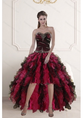 Beautiful High Low Sweetheart Multi Color Prom Gown with Ruffles and Beading