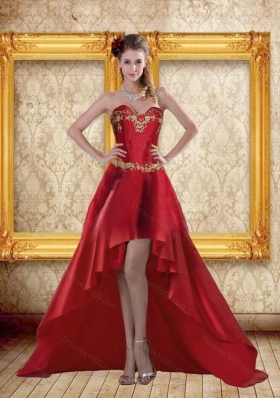 Beautiful Red High Low Sweetheart Wine Beading Prom Dresses