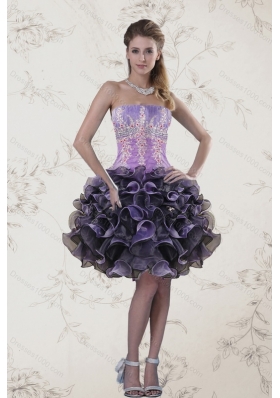 Beautiful Strapless Multi Color Prom Dresses with Ruffles and Appliqeues
