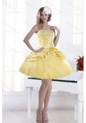 Discount Beaded Strapless 2015 Prom Dresses with Pick Ups