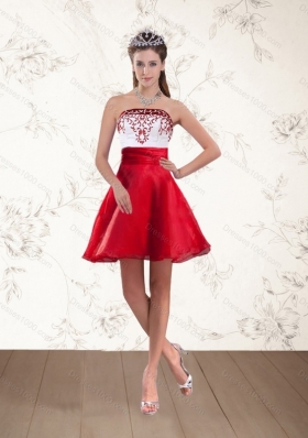 Discount White And Wine Red High Low Strapless Prom Dresses with Embroidery