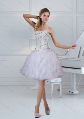 2015 Ball Gown Sweetheart White High Low Prom Dresses with Ruffles and Beading