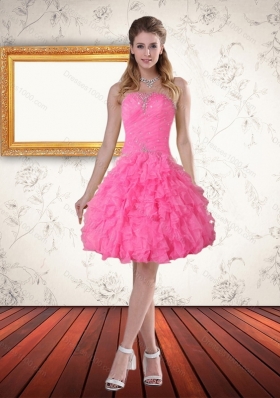 2015 Perfect Baby Pink Strapless High Low Prom Dreses with Beading and Ruffled Layers