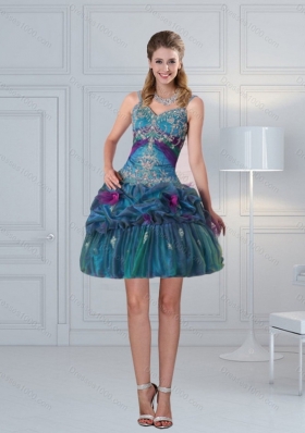 2015 Pretty Straps Multi Color Prom Gown with Embroidery and Hand Made Flower