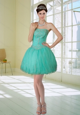 Apple Green Strapess High Low Prom Dresses with Embroidery and Beading