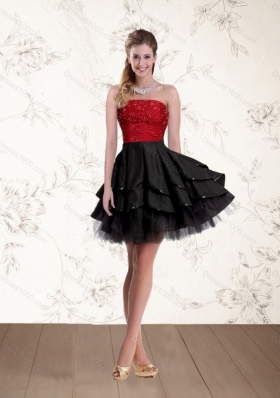 Cheap High Low Strapless Beaded High Low Prom Dresses in Red and Black