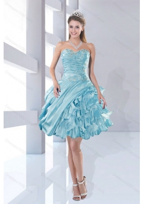 Elegant Beaded Sweetheart High Low Ruffled Prom Dresses for 2015