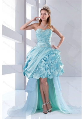 Elegant Beaded Sweetheart High Low Ruffled Prom Dresses for 2015