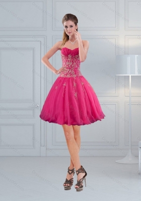 Fashionable High Low Sweetheart Hot Pink 2015 Prom Dress with Embroidery and Beading