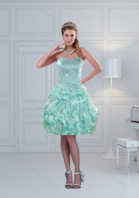 Fashionable Ruffled Sweetheart Beaded Prom Dresses in Apple Green