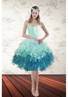 2015 Pretty Multi Color Sweetheart Prom Gown with Beading and Ruffles