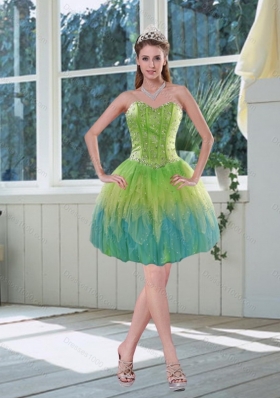 Pretty  Multi Color  Sweetheart Ruffles Prom Gown with Beading