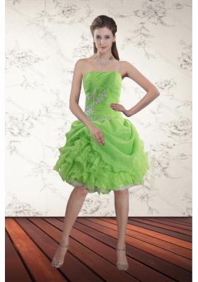 Spring Green High Low Prom Dresses with Ruffles and Beading