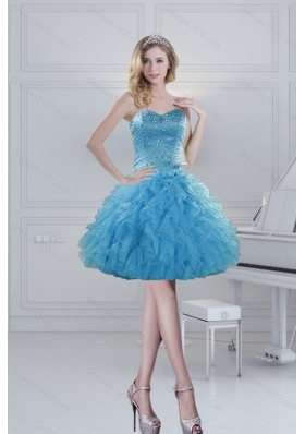 2015 Prefect Ball Gown Baby Blue Beading Prom Dresses for Spring