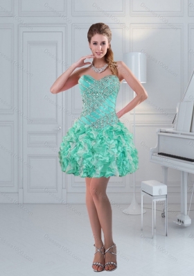 Prettu High Low Sweetheart Ruffles and Beading Prom Dresses in Apple Green