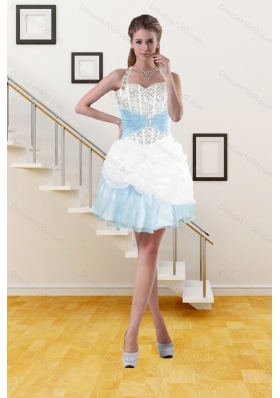 2015 Cheap Halter Top Short Prom Gown with Pick Ups and Beading