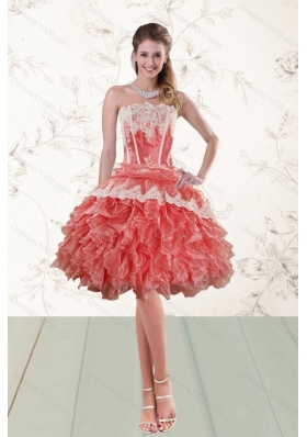 2015 Elegant Ruffled Strapless Short Prom Gown in Watermelon
