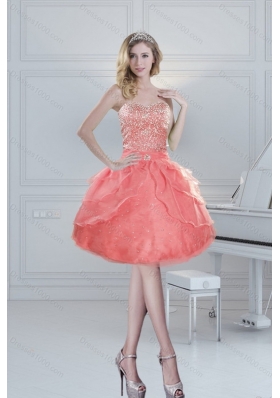 2015 Pretty Sweetheart Watermelon Red Short Prom Dresses with Beading