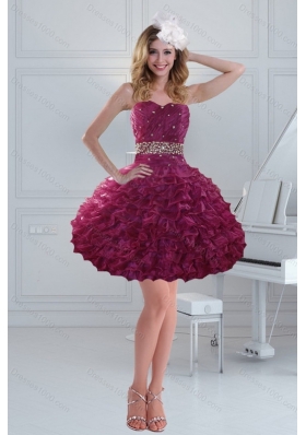 Fashionable Beaded Strapless Ruffled Short Prom Dresses for 2015