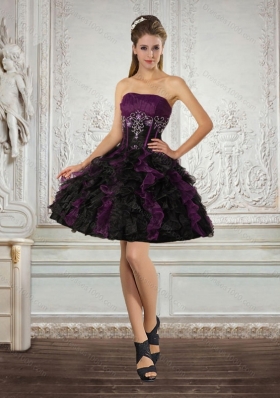 Ball Gown Strapless Multi Color Sexy Prom Dresses with Ruffles and Embroidery