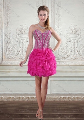 2015 Sweetheart Hot Pink Sweet 16 Dresses with Beading and Ruffles