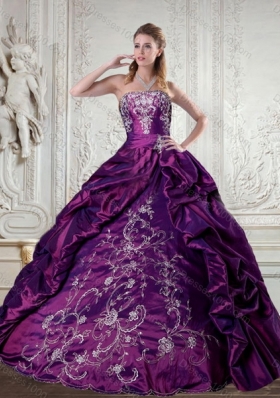 Floor Length Strapless Embroidery and Pick Up Quinceanera Gown for 2015