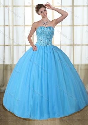 Gorgeous Baby Blue Strapless Quinceanera Dress with Beading for 2015