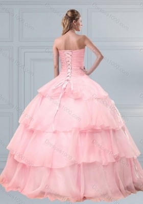 Popular Pink Sweetheart Beaded Quinceanera Dresses with Ruffled Layers for 2015