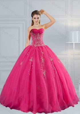 Sweetheart Hot Pink Quinceanera Dress with Appliques and Beading for 2015