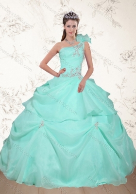 2015 Apple Green Quince Dress with Beading and Appliques